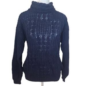 VTG Ashleigh Morgan Navy Cable Knit Sweater Womens Medium Turtleneck Coastal